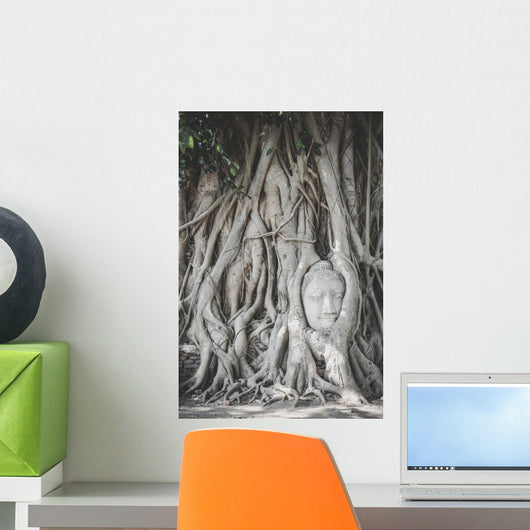 Head Buddha Statue Tree Wall Decal
