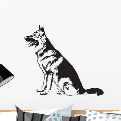 Sitting Dog German Shepherd Wall Decal shown on a wall