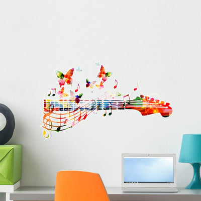Colorful Guitar Fingerboard Wall Decal shown on a wall