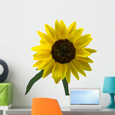 Bright Yellow Sunflower Bloom Wall Decal shown on a wall