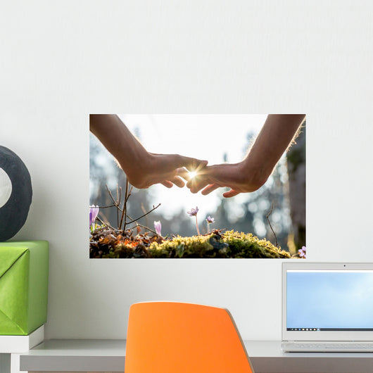 Hand Covering Flowers Garden Wall Decal