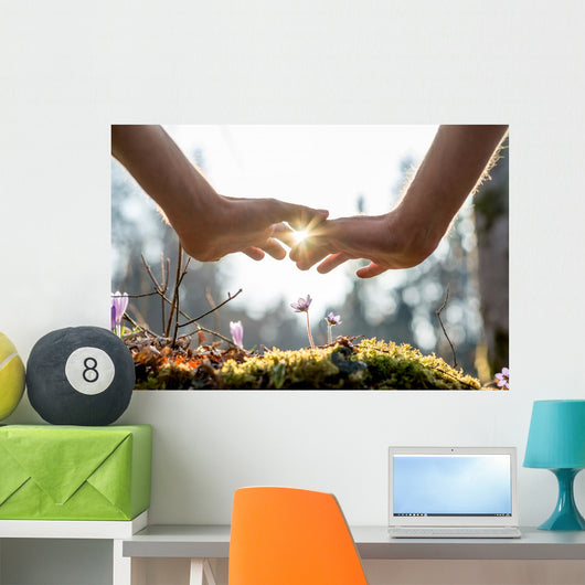 Hand Covering Flowers Garden Wall Decal
