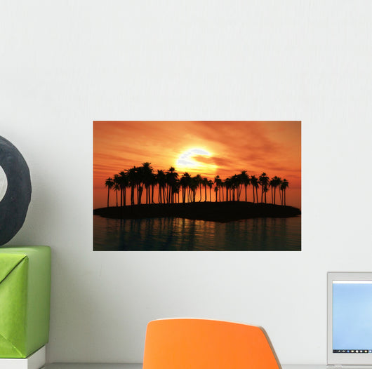 Palm Tree Island Sunset Wall Decal
