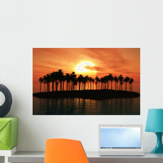 Palm Tree Island Sunset Wall Decal
