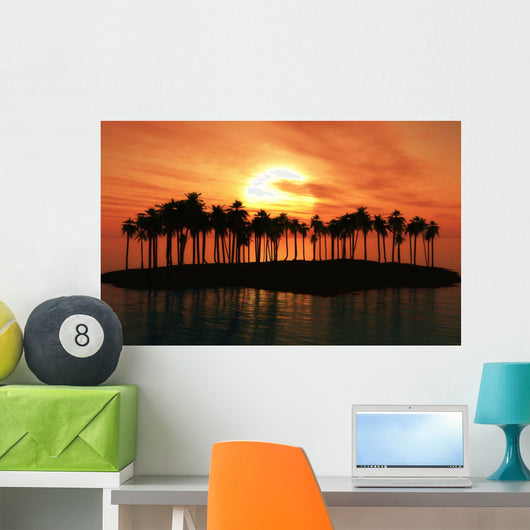 Palm Tree Island Sunset Wall Decal