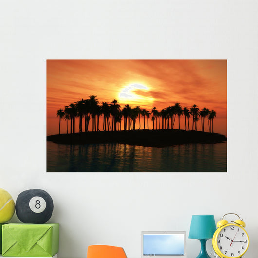 Palm Tree Island Sunset Wall Decal