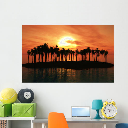 Palm Tree Island Sunset Wall Decal