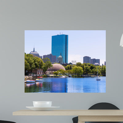 Boston Sailboats Charles River Wall Decal shown on a wall