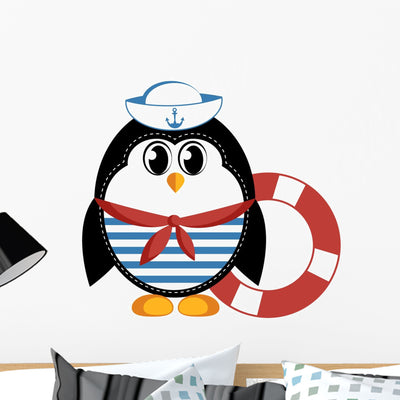 Cartoon Penguin Wall Decal shown on a wall
