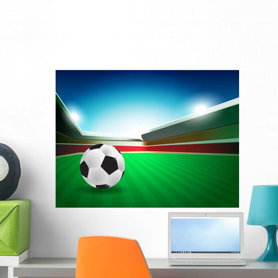 Soccer and Ground Stadium Wall Decal shown on a wall