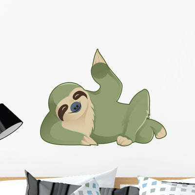 Greeting Sloth Wall Decal shown on a wall