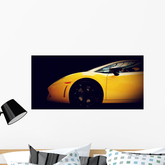 Modern fast car close-up side view on black. Luxury Wall Mural