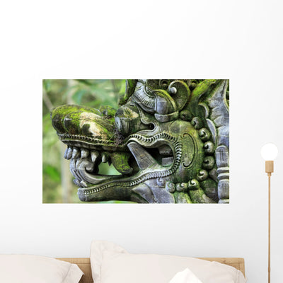 Balinese Stone Statue Wall Decal shown on a wall