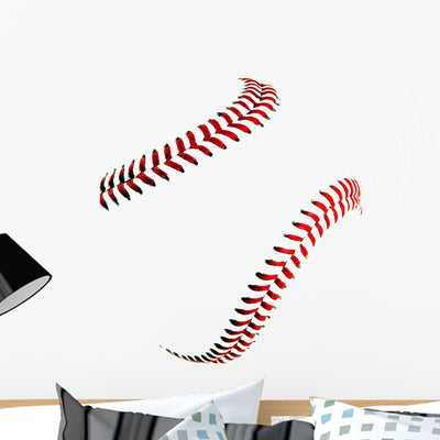 Baseball Stitches Wall Decal shown on a wall