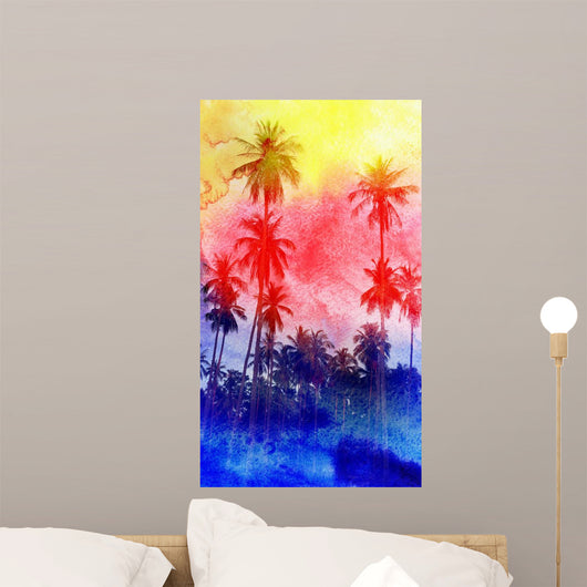 Watercolor Silhouettes Palm Trees Wall Decal