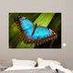Blue Butterfly Green Leaf Wall Decal