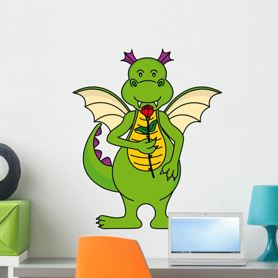 Dragon with Rose Wall Decal shown on a wall