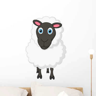 Sheep Cartoon Wall Decal shown on a wall