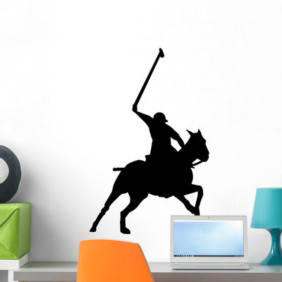 Polo Player Silhouette Wall Decal shown on a wall