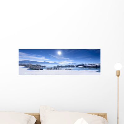 Snow Covered Alps Wall Decal Panoramic Wall Decal shown on a wall