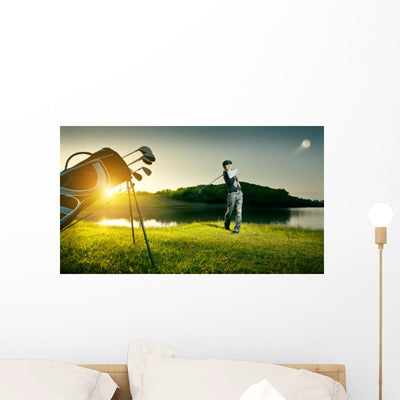 Golf Golfer Makes Strong Wall Decal shown on a wall