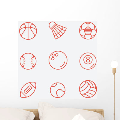 Sport Balls Thin Line Wall Stickers Wall Decal shown on a wall