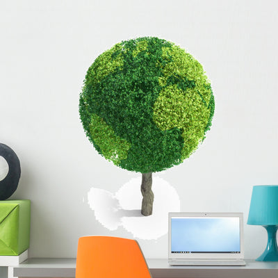 World Globe Tree Wall Decal shown on a wall