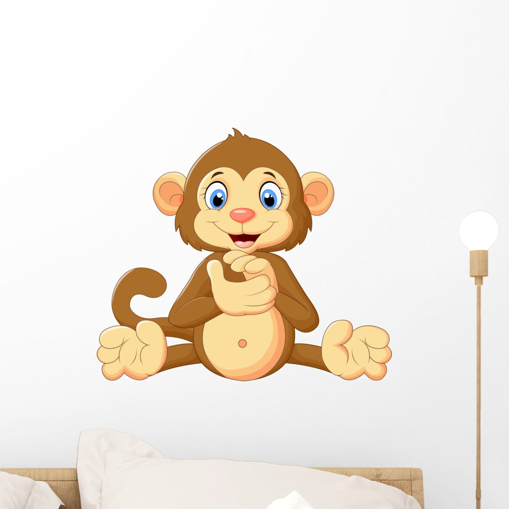 Cartoon Cute Monkey Clapping Wall Decal - WallMonkeys.com – Wallmonkeys