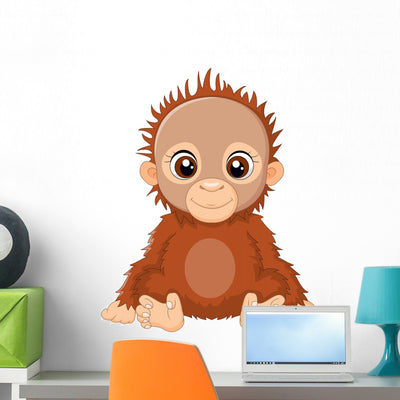 Cartoon Baby Orangutan Sitting Wall Decal shown on a wall