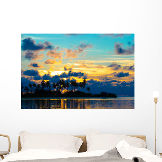 Dark silhouettes of palm trees and amazing cloudy sky at sunset Wall Mural
