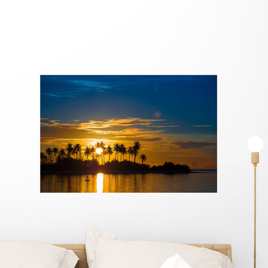 Dark silhouettes of palm trees and amazing cloudy sky at sunset Wall Mural