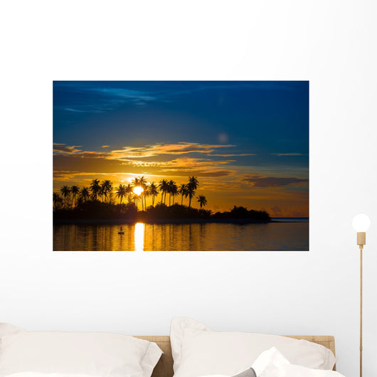 Dark silhouettes of palm trees and amazing cloudy sky at sunset Wall Mural