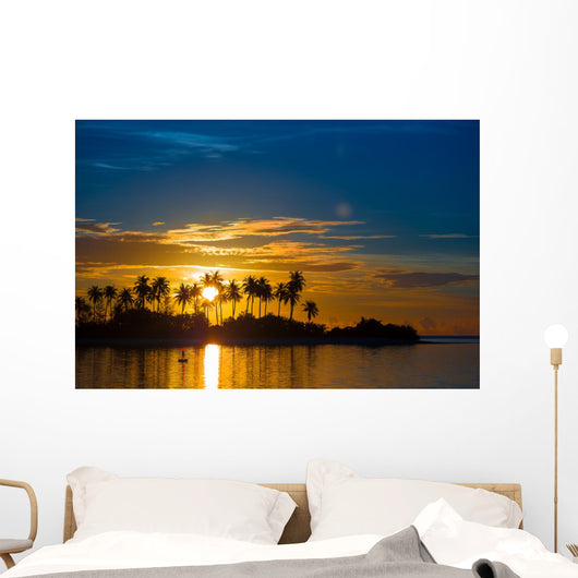 Dark silhouettes of palm trees and amazing cloudy sky at sunset Wall Mural
