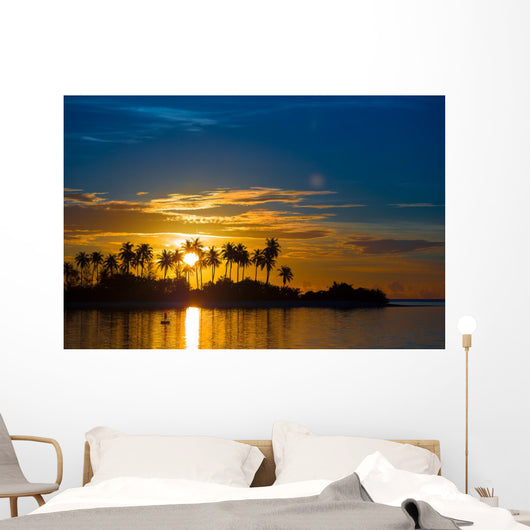 Dark silhouettes of palm trees and amazing cloudy sky at sunset Wall Mural