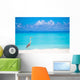 Grey heron standing on white beach on Maldives island Wall Mural