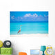 Grey heron standing on white beach on Maldives island Wall Mural