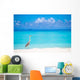 Grey heron standing on white beach on Maldives island Wall Mural