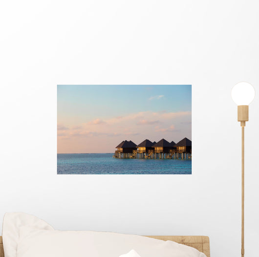 Water villas, bungalows on ideal perfect tropical island Wall Mural