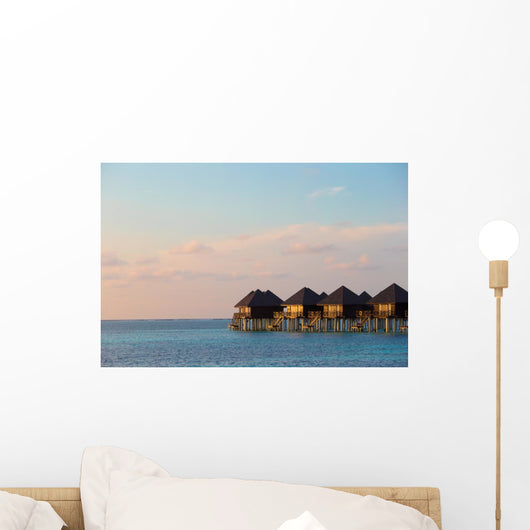 Water villas, bungalows on ideal perfect tropical island Wall Mural