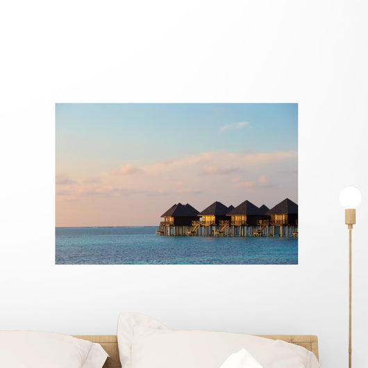 Water villas, bungalows on ideal perfect tropical island Wall Mural