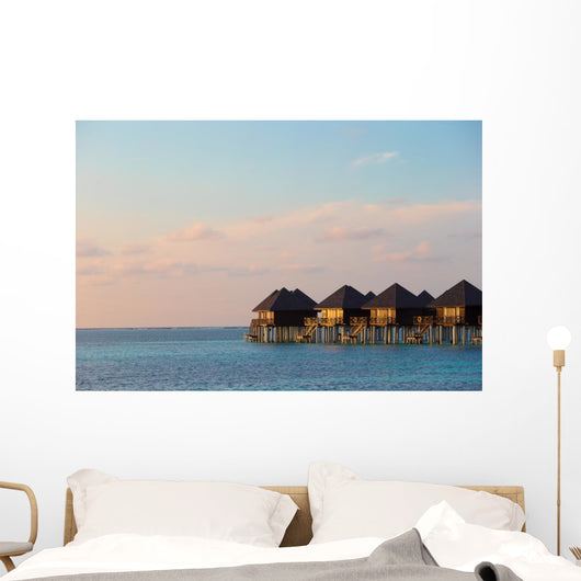 Water villas, bungalows on ideal perfect tropical island Wall Mural