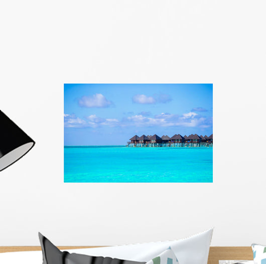 Water villas, bungalows on ideal perfect tropical island Wall Mural