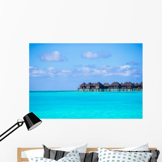 Water villas, bungalows on ideal perfect tropical island Wall Mural