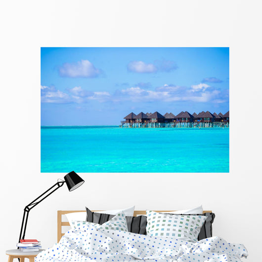 Water villas, bungalows on ideal perfect tropical island Wall Mural