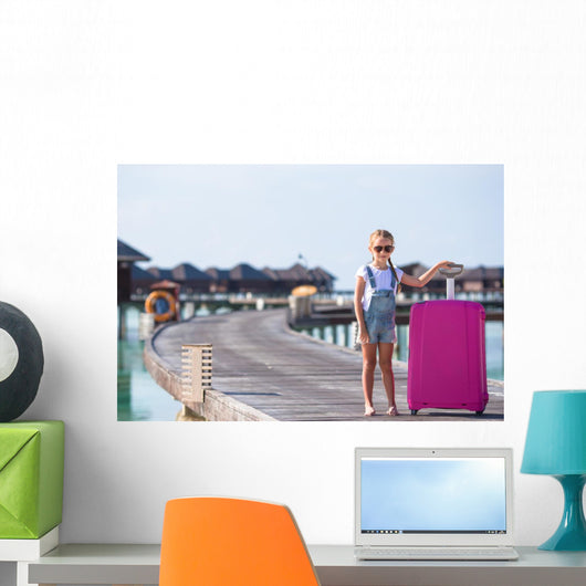 Little Adorable Girl with Wall Decal