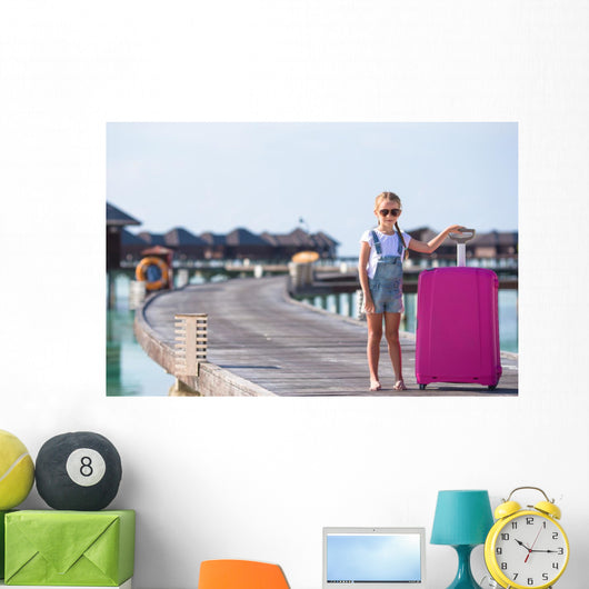 Little Adorable Girl with Wall Decal