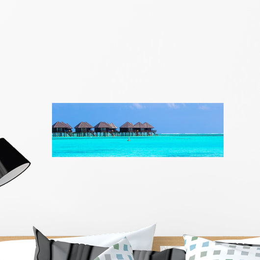 Water villas, bungalows on ideal perfect tropical island Wall Mural