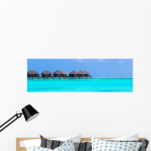 Water villas, bungalows on ideal perfect tropical island Wall Mural