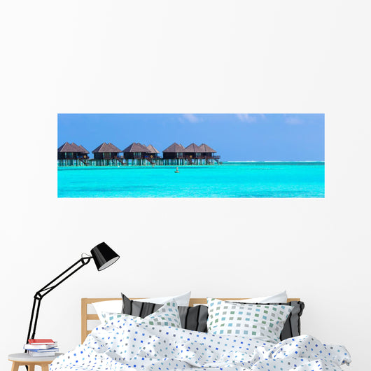 Water villas, bungalows on ideal perfect tropical island Wall Mural