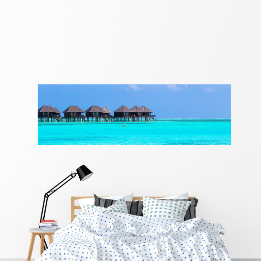 Water villas, bungalows on ideal perfect tropical island Wall Mural